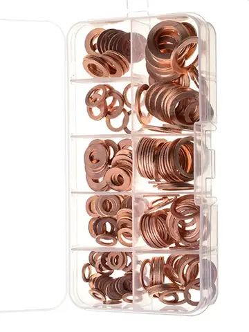 Copper Washer Gasket Nut and Bolt Set Flat Ring Seal Assortment Kit with Box //M8/M10/M12/M14 for Sump Plugs