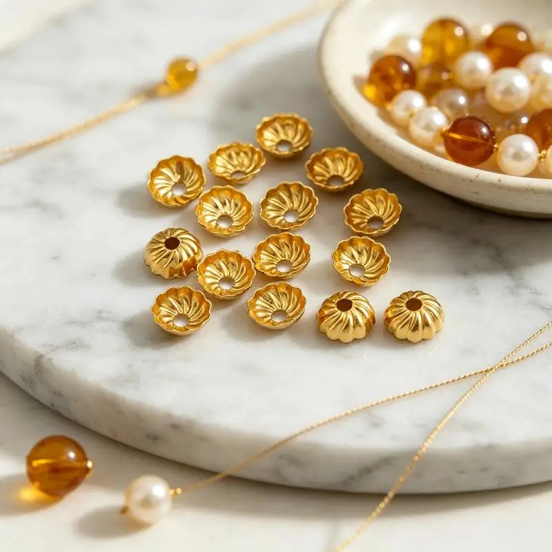 Goldene Metall-Perlenkappen, 50 Stück, winzige Abstandshalter-Perlenabdeckungen für Halsketten, Armbänder, DIY-Bastelarbeiten und Schmuckherstellung – Detail 5