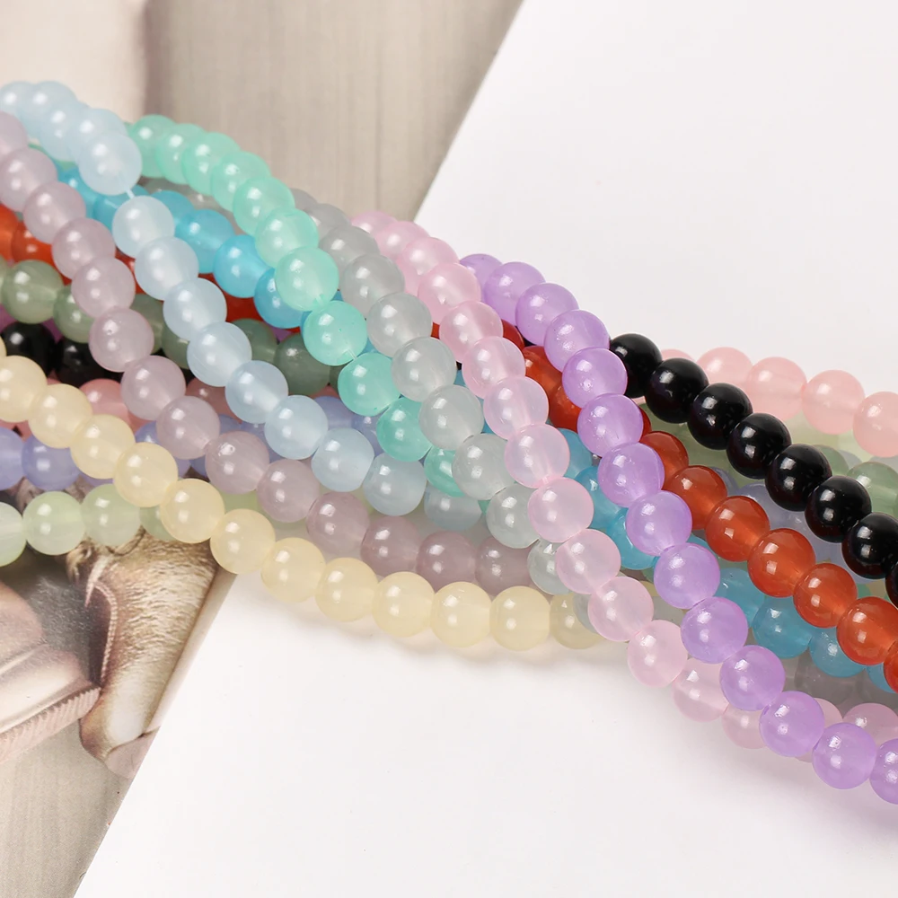 6mm 8mm 10mm Imitated Jade Opaque Glass Round Loose Beads For Jewelry Making DIY Bracelet Necklace Earring Findings