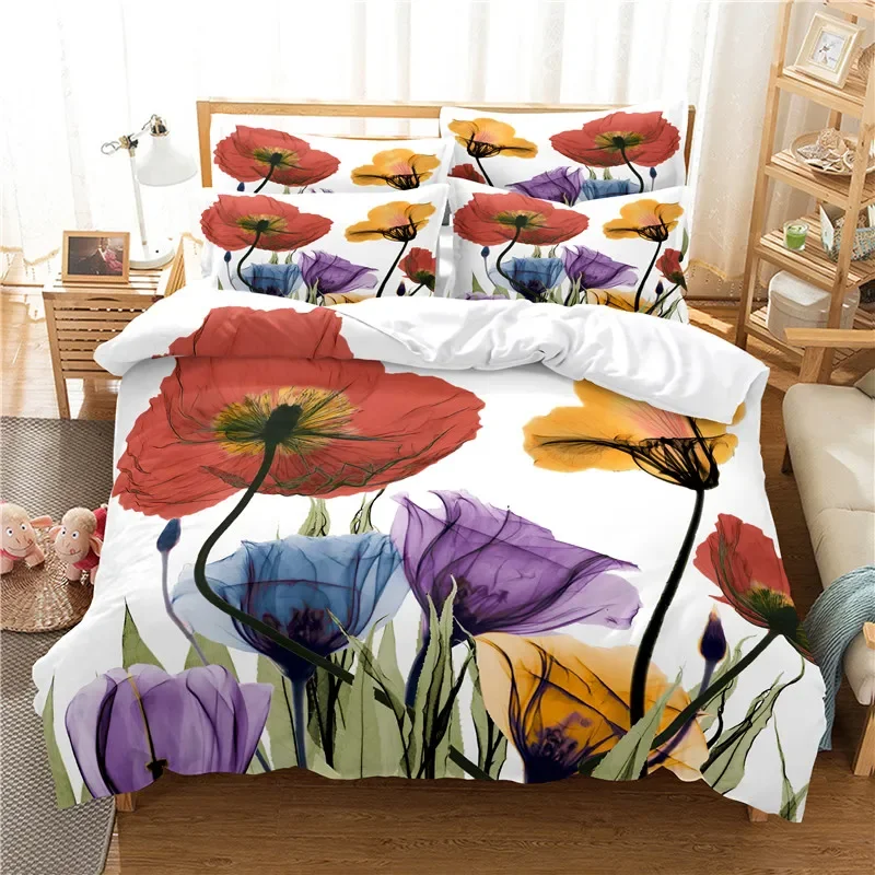 Flowers Bedding Set Duvet Cover Set 3d Bedding Digital Printing Bed Linen Queen Size Bedding Set Fashion Design Polychromatic