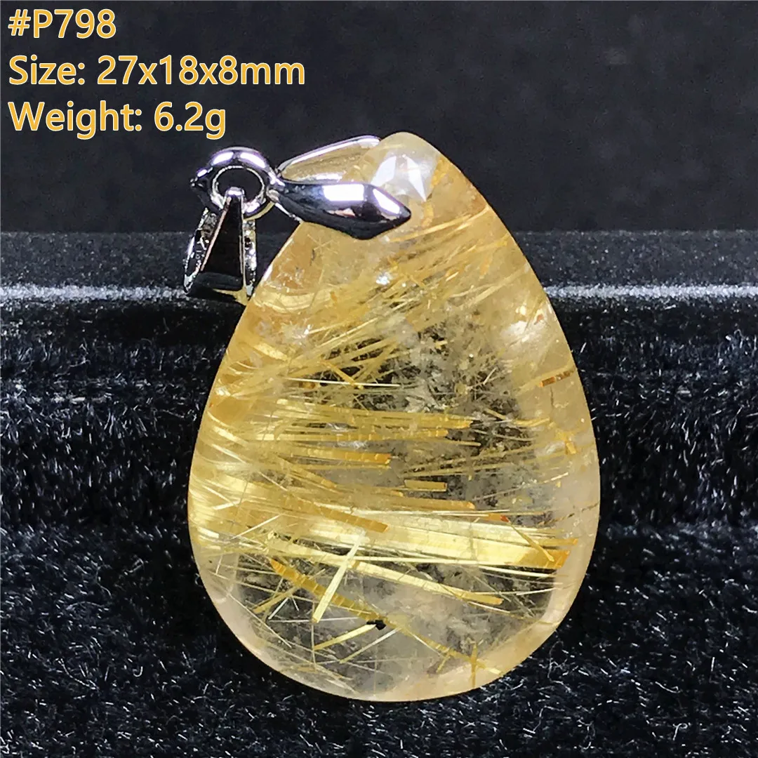 Natural Gold Rutilated Quartz Necklace Pendant For Women Men Wealth Transparent Crystal Beads Rare Gemstone Royal Jewelry AAAAA