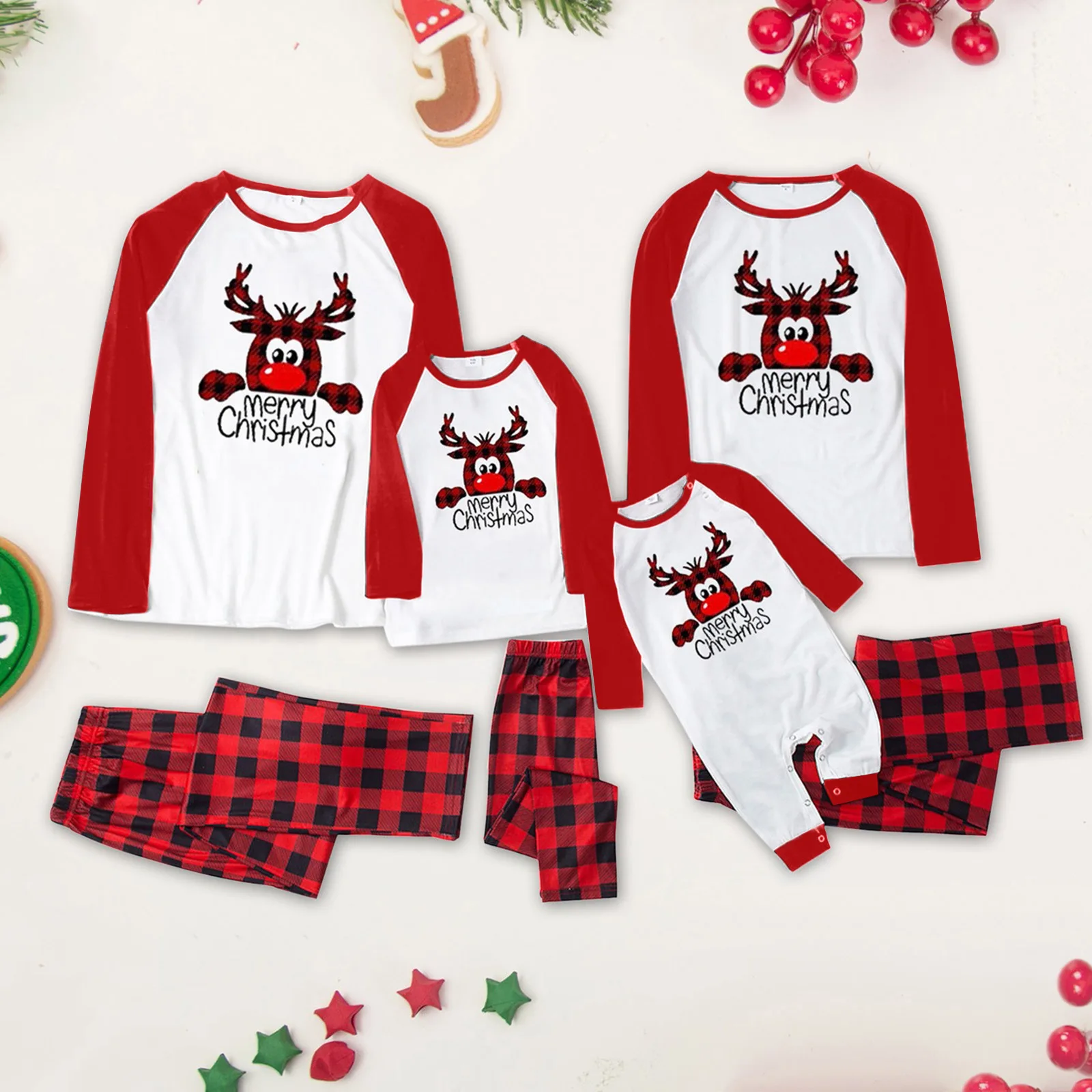 Merry Christmas Set Family Pajamas Mother Father Kid Dog Matching Outfits Clothes Reindeer Print Nightwear Xmas Home Look