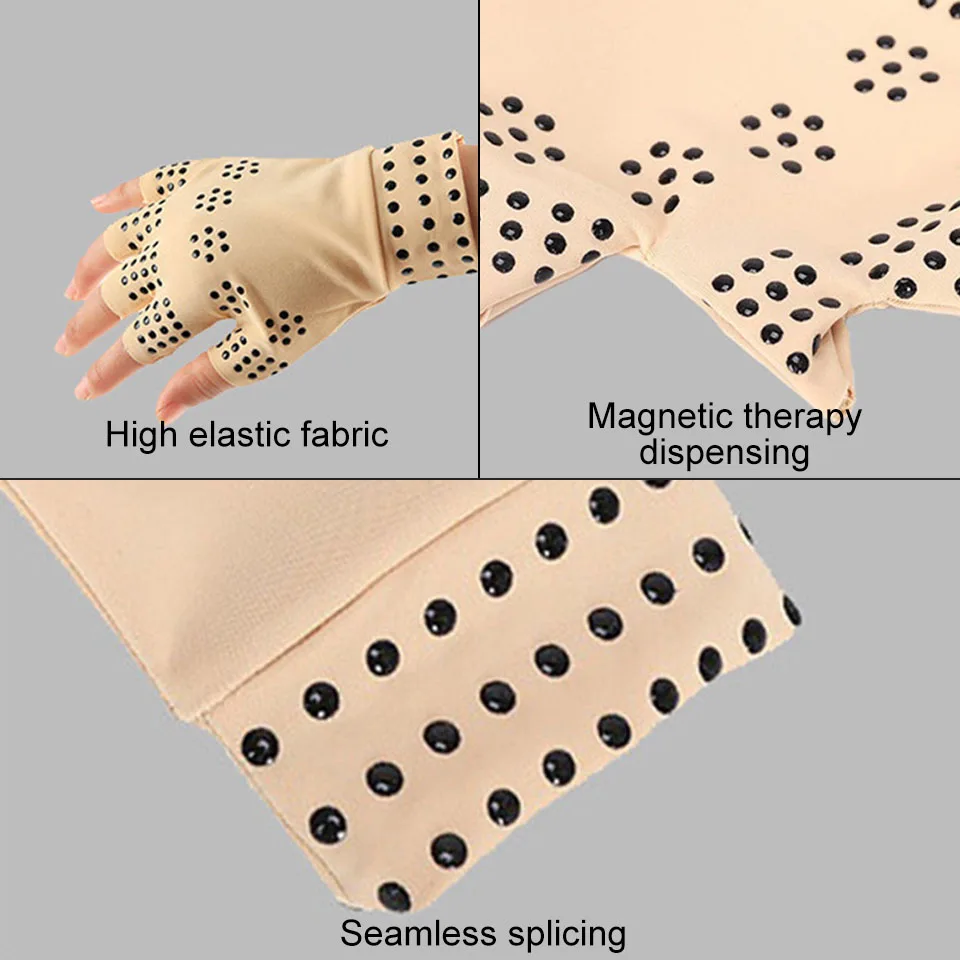 KoKossi กาวจ่ายความดันถุงมือครึ่งนิ้ว Magnetic Therapy Anti SLIP Rehabilitation กีฬาฟิตเนสขี่จักรยานถุงมือ