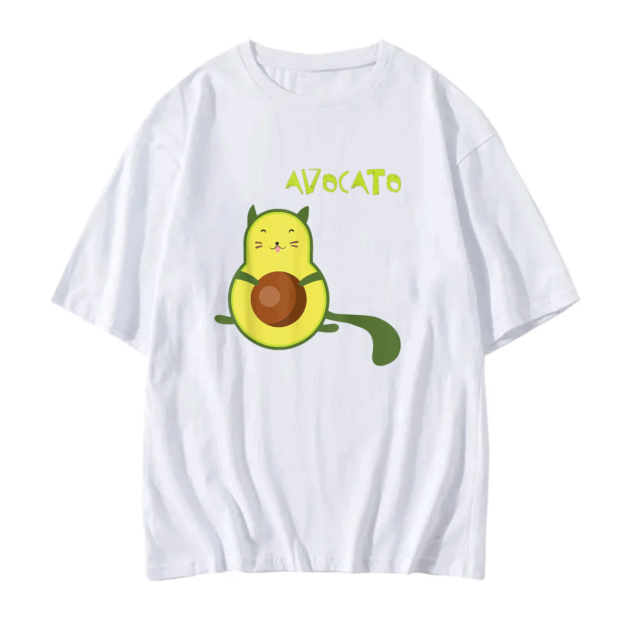 Avocato Funny Cute Cat Avocado Gift for Vegan Aesthetic T-Shirt Casual Men Women Tees Tops Funny Graphic T Shirts Streetwear