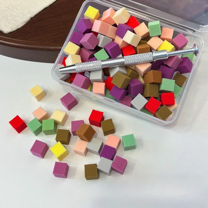 100Pcs Square/Trapezoid Nail Art Sponge Blocks Set With Nail Sponge Grab Pen, Gradient Brushes Gel Polish DIY Manicure Supplies