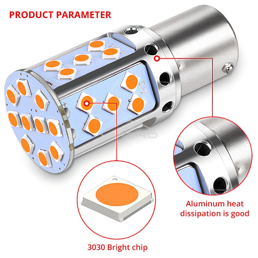 1pcs Auto Turn Signal Amber White Light 3030 35SMD LED T20 W21W Reverse Brake Bulb Canbus Led License Plate Product Accessories