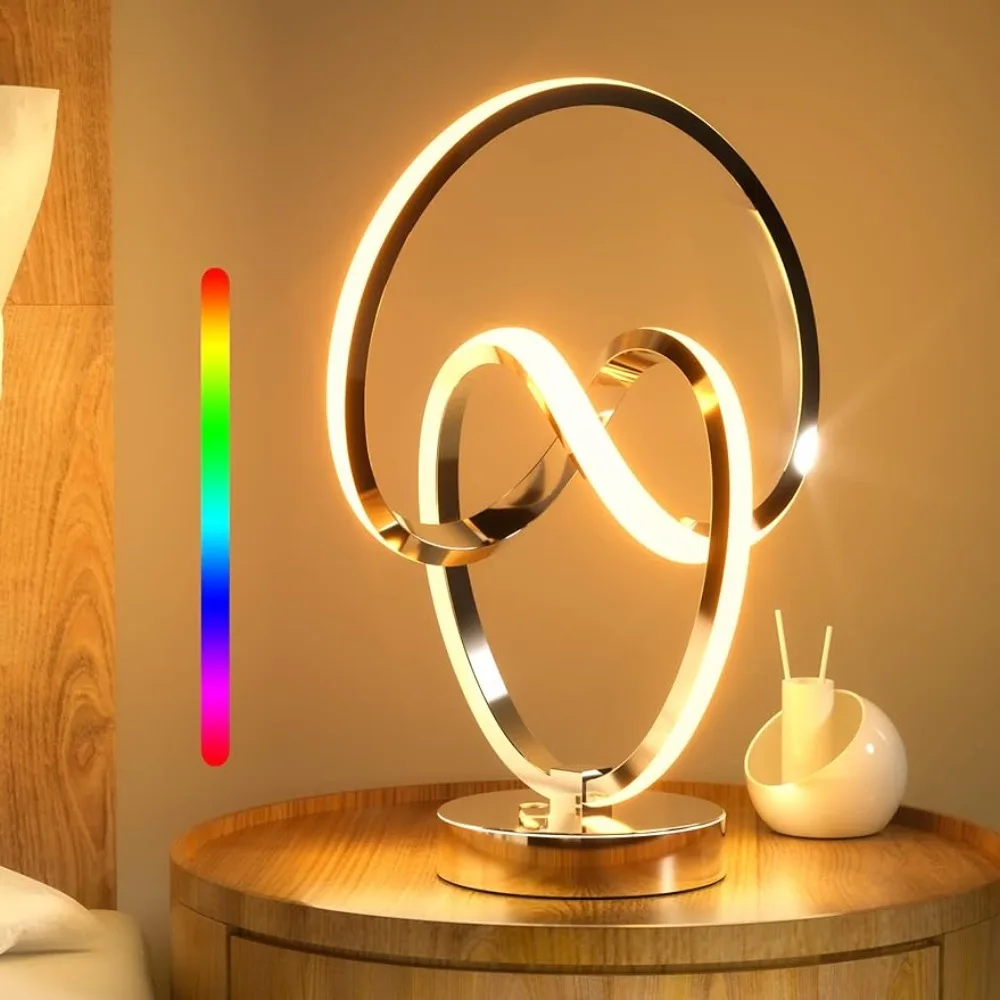 

Modern Spiral Table Lamp, Touch Dimmable LED Bedside Lamp, Modern Nightstand Lamp with 10 Lighting Modes, Valentine's Day Gift