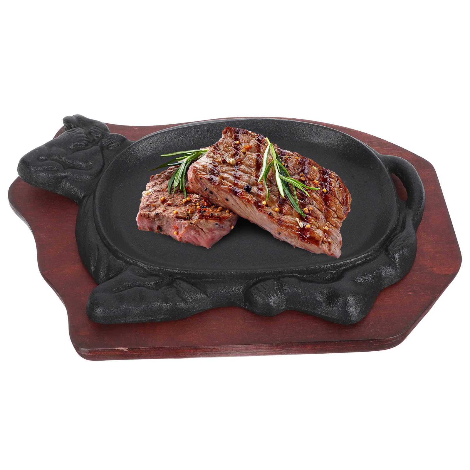 

Cast Iron Steak Pan Non Stick Grilling Platter 21X14CM Red Wood Handle Smooth Edge BBQ Tray Japanese Teppanyaki Home Use