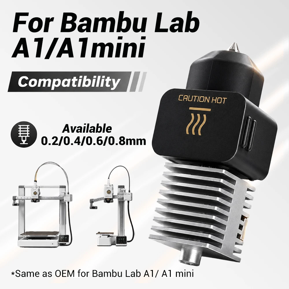 Upgraded Hotend Kit For Bamb Lab A2L/A1/A1 Mini Fast Speed Hot End Assembly 0.2/0.4/0.6/0.8mm Hardened Steel Nozzle 3D Part