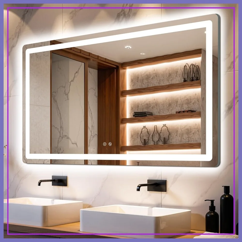 

30x50 LED Bathroom Mirror with Lights, Anti-Fog, Dimmable, 3 Color Modes, Shatterproof