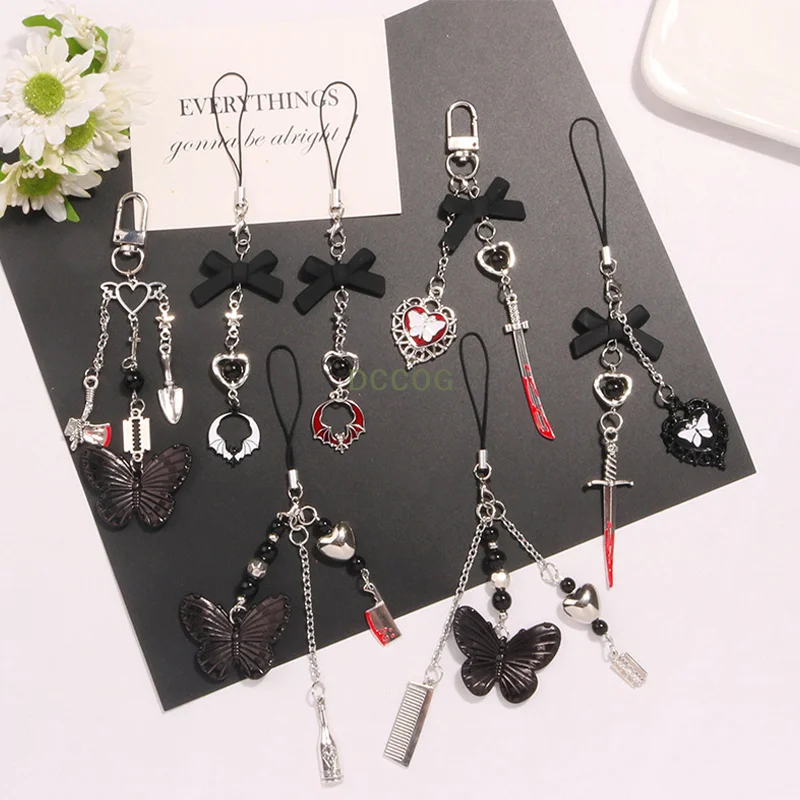 

Butterfly Heart Sweet Cool Phone Chain Gothic Punk Phone Pendant Key Chain Earphone Case Bag Decorations Pendant
