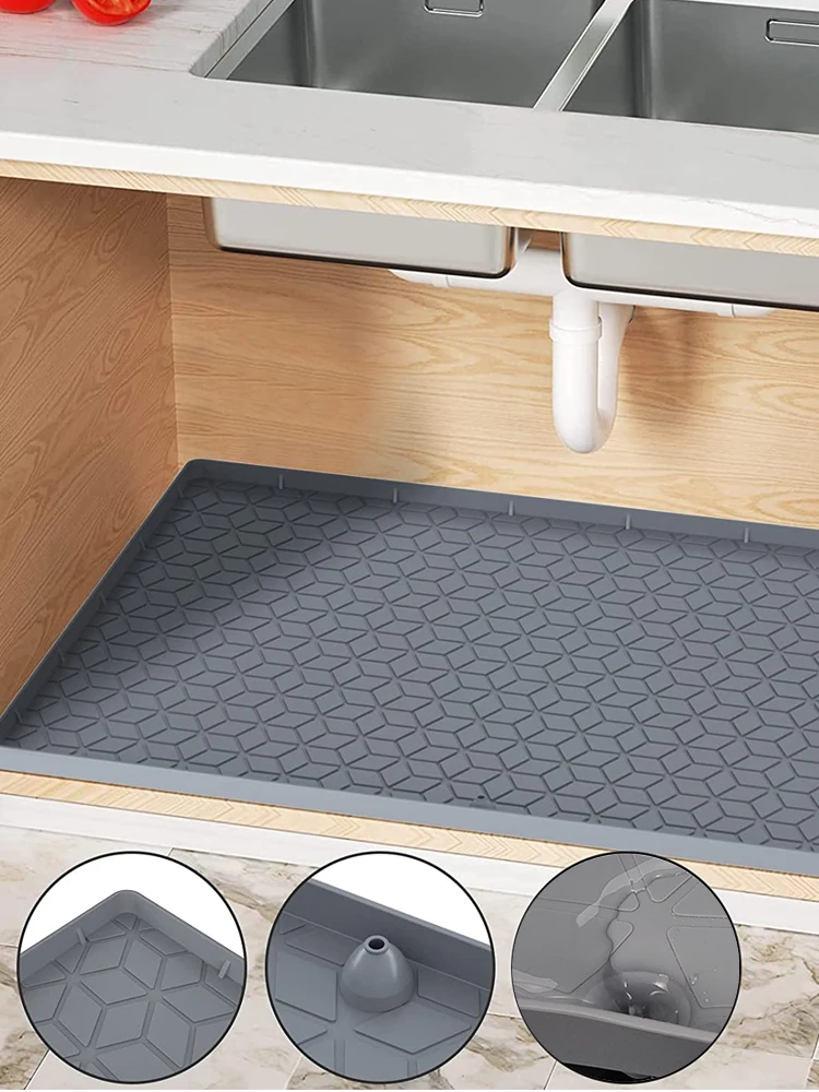 Under Sink Mat Cabinet Mat Kitchen Accessories Protects Cabinets Under Sink Mat Premium Shelf Liner Silicone Washable (34