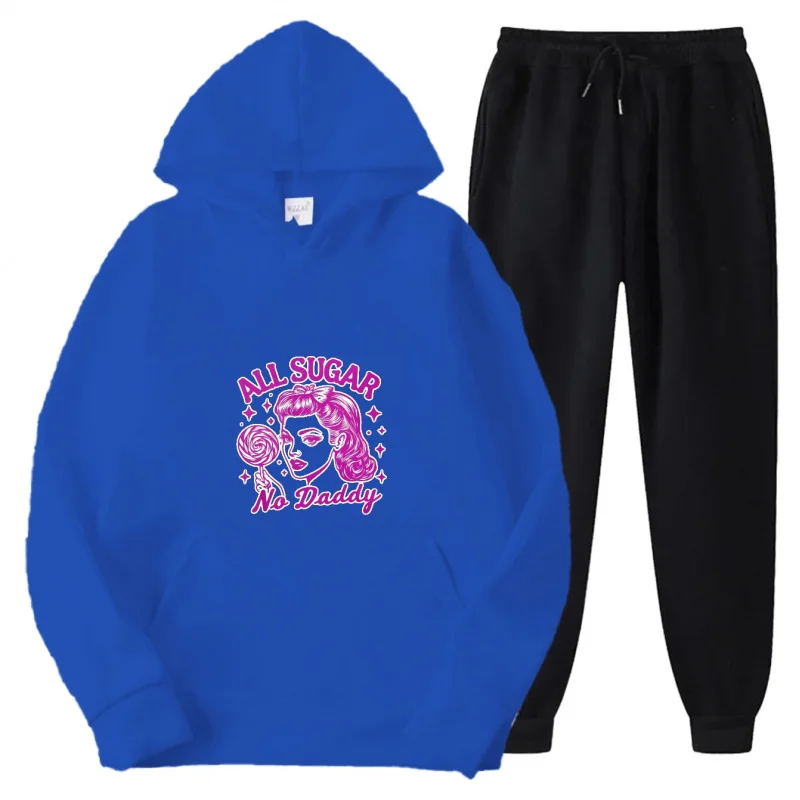 طقم هوديي رمادي + نمط ونص مطبوع باللون الوردي All Sugar No Daddy #4