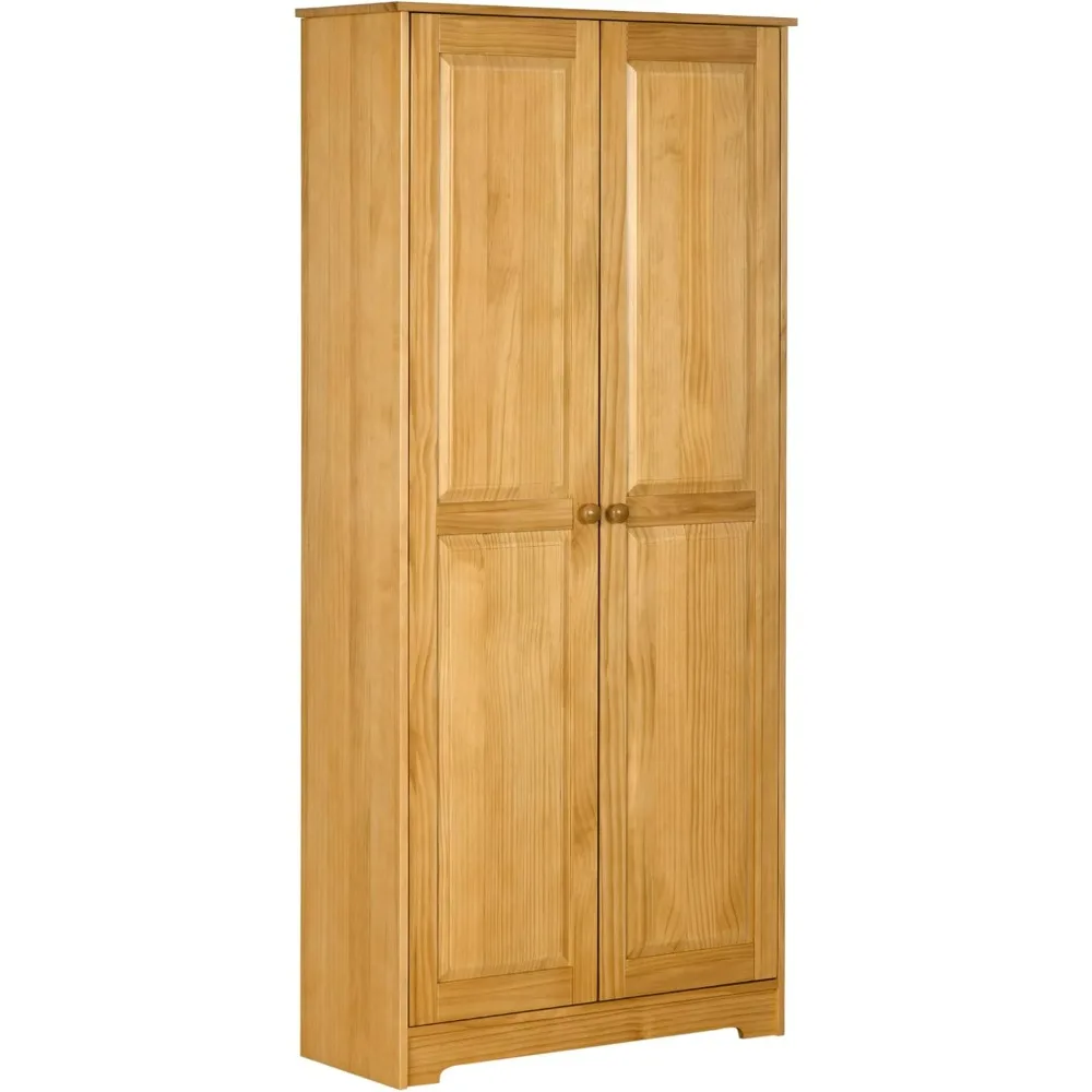 

67" Pinewood Kitchen Pantry Storage Cabinet, Freestanding Cabinets with Doors and Shelf Adjustability, Soft-Close Mechanism, Li