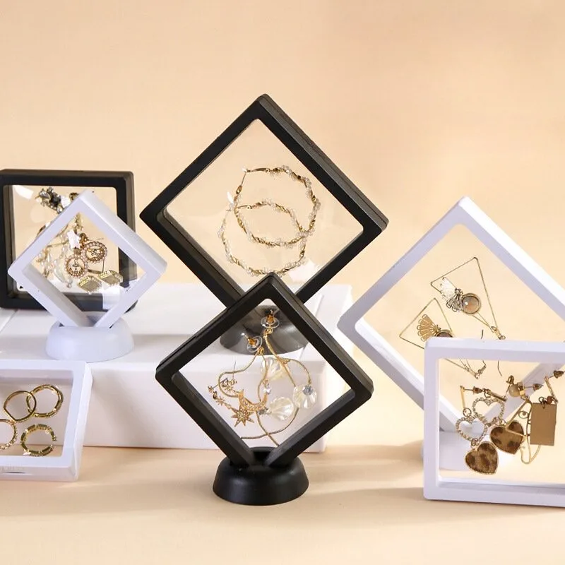 

Floating Display Case Frame Ring Necklace Earring Packaging Box Jewelry Coin Display Stand Holder PE Film Transparent Visible