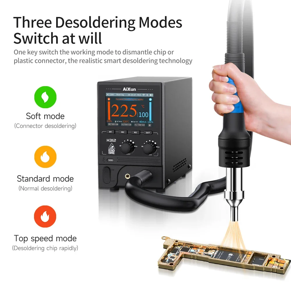 مسدس هواء ساخن Aixun H312 بقدرة 1400 وات، محطة إعادة العمل الذكية، شاشة IPS مقاس 3.5 بوصة، WiFi OTA، 100-500 ° ج 220 فولت لإصلاح لحام ديسولديرينغ #5