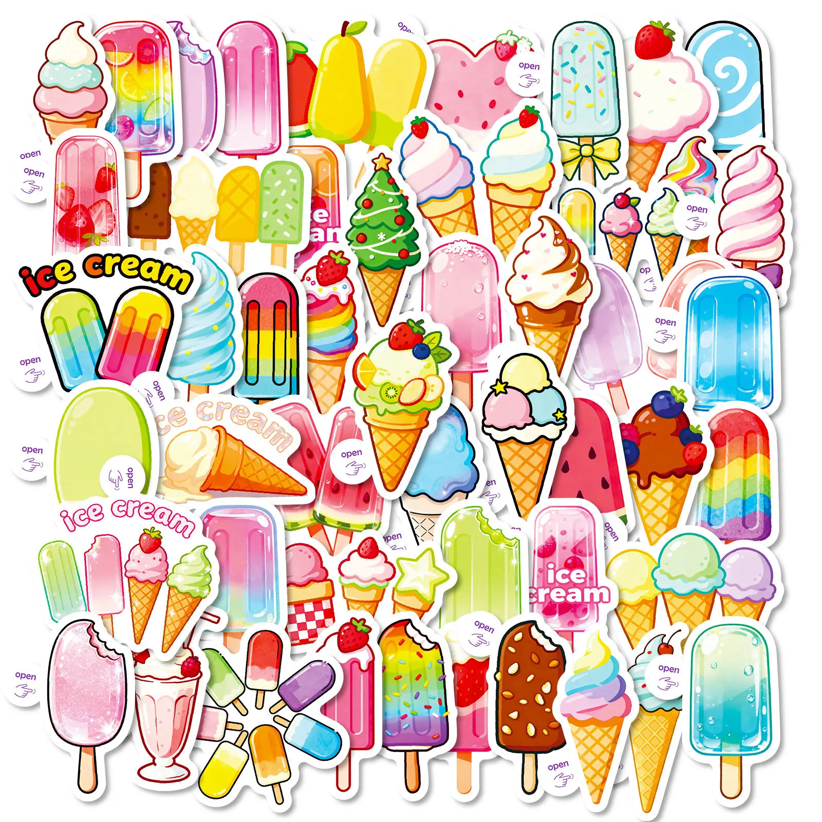50/100 Uds. Pegatinas de dibujos animados de helado de macarrón, calcomanías fáciles de despegar para suministros escolares, diario, cuaderno, libro, decoración de equipaje
