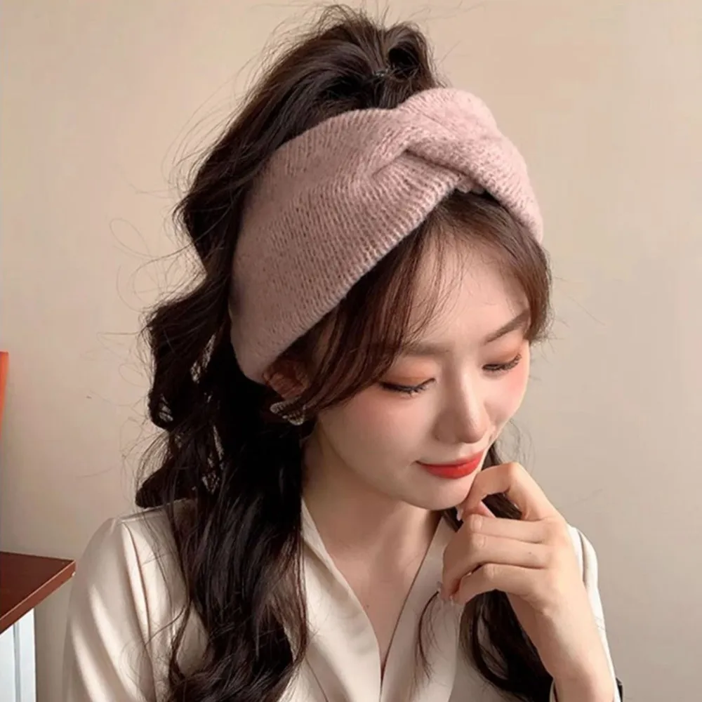 Wool Knitting Wide Headbands Winter Ear Warm Headwrap Turban For Women Girl Cashmere Cross Elastic Headscarf Hair Accessories