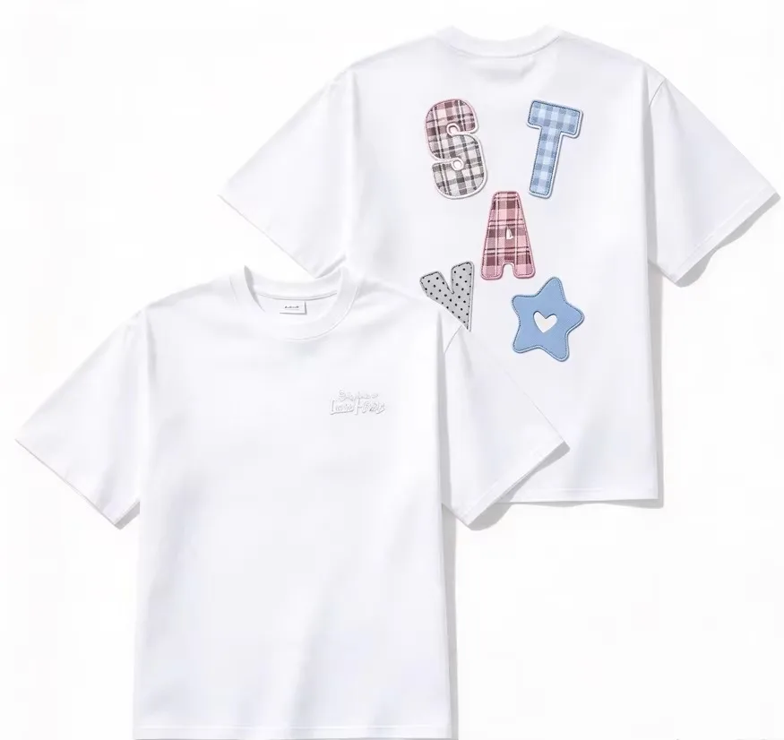2026 New Pop Family Matching Oversized Unisex Streetwear T Shirt Plaid Patch Letter Star Heart Graphic Tee Sweet Short Tops