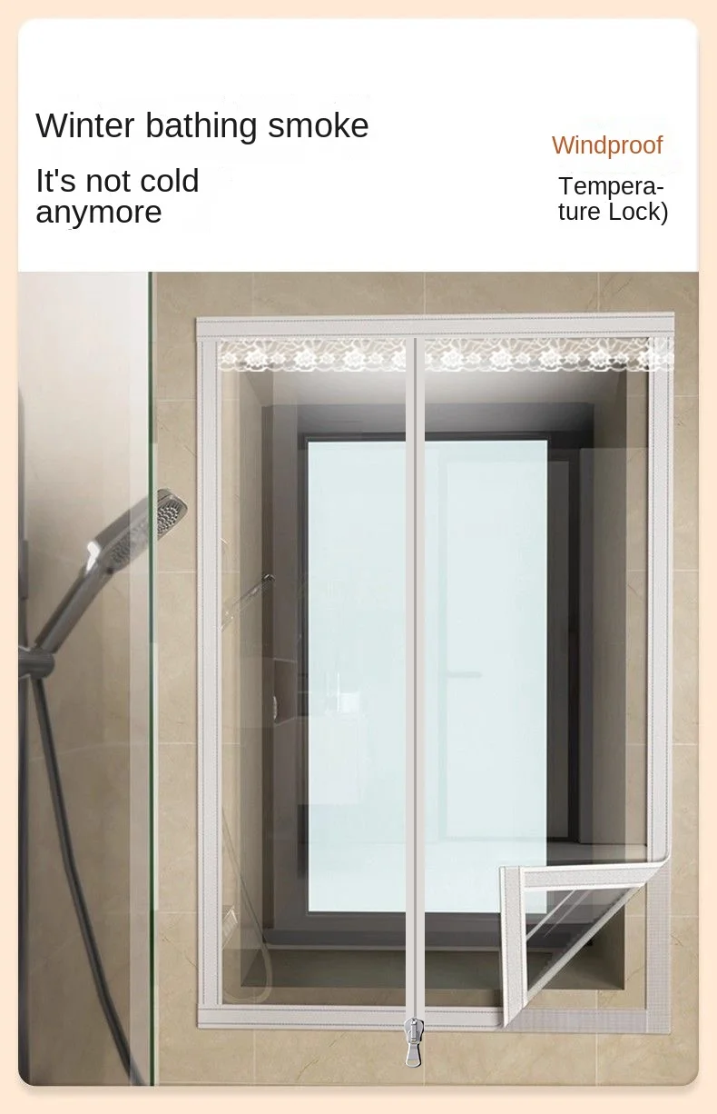 Winter Model Zipper Window with Transparent Insulation and Windproof Window Sealant and Protective Window Film for the Bedroom