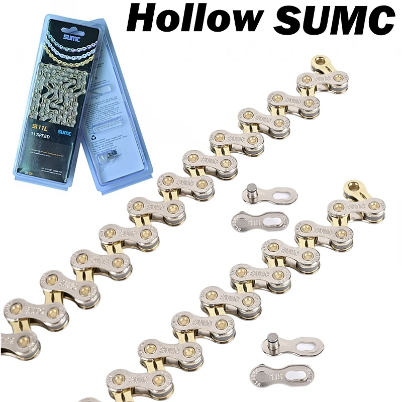 NEW SUMC Mountain Road Bicycle Shifting Chain 8 9 10 11 12 Speed Hollow Ultra Light Gold Chain 251g with Missinglink M8000 M6000