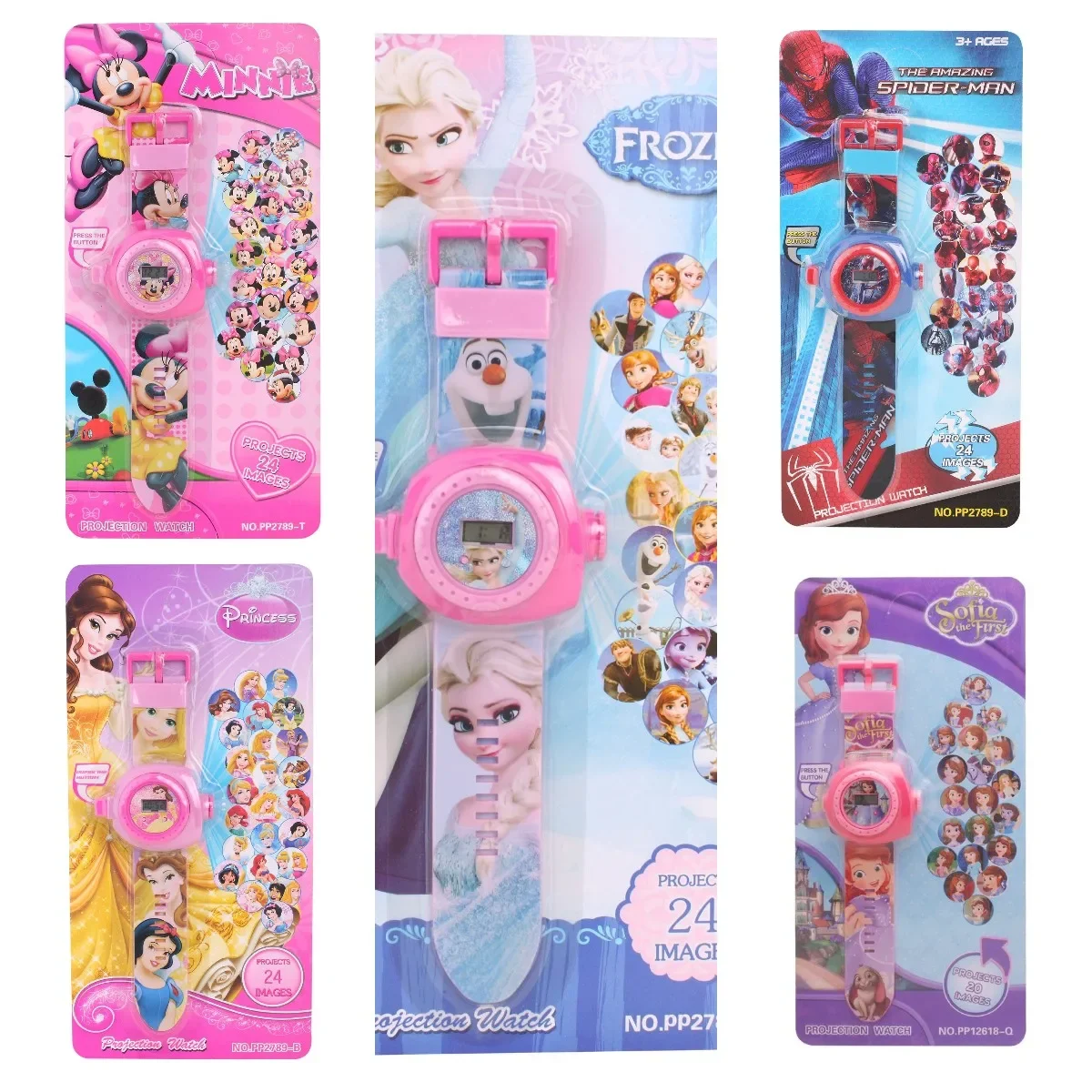 Disney 24 Pictures Children Cartoon Watch Frozen Princess Minnie Electronic Projection Cute Watch Best Boys and Girls Gift