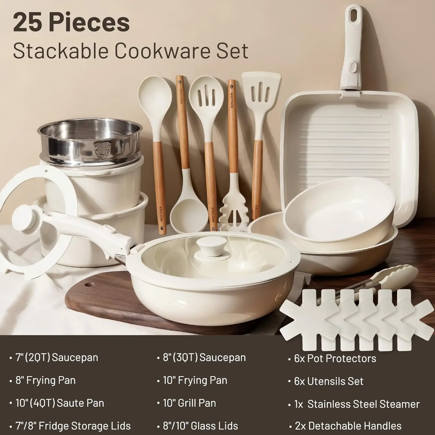 

Ceramic Nonstick Pots and Pans Set - Cookware Set with Detachable Handle - 25 Pack Stackable Cooking Set for RV Kitchen,Hot Sale