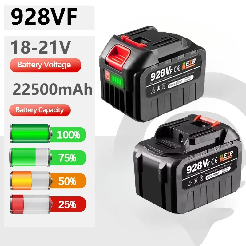 928VF 18V 20V 21V 22500mAh High Capacity Rechargeable Lithium Ion Battery for Electric Chainsaw Electric Drill Wrench Power Tool