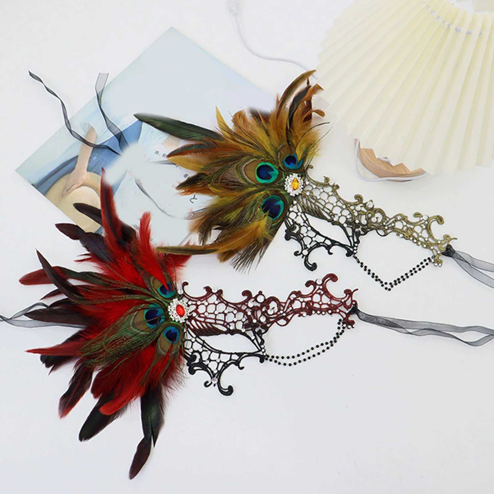 Halloween Facewear Decorative Peacock Feather Masquerade Half Face Covering For Men And Women Hot Sale