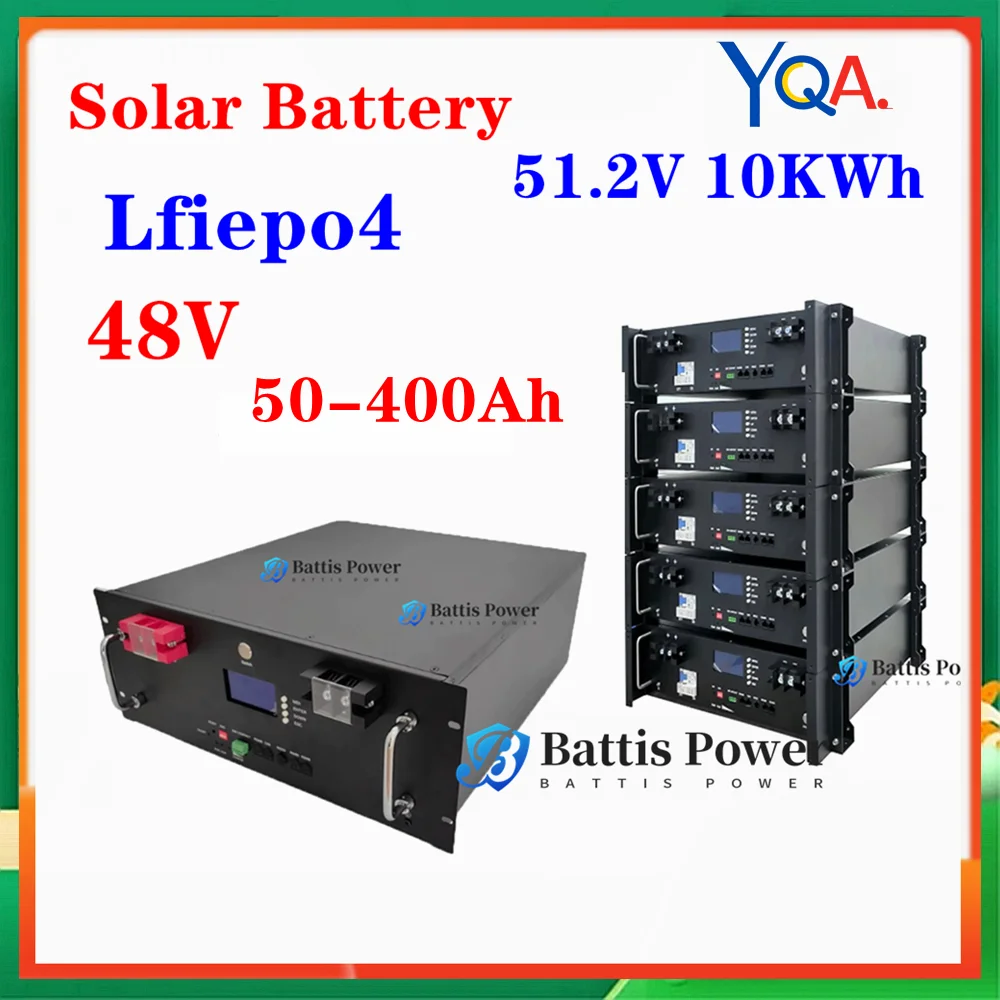 51.2V 10KWh Solar Battery 48v 200AH LiFePO4 100AH 250AH 300Ah 400Ah RS485/RS232/CAN 32 Parallel 6000+Cycle for Off Grid PV