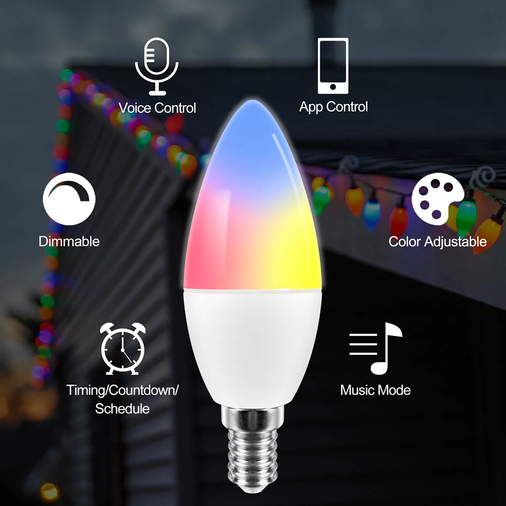 Tuya E14 Candle Lamps APP Control Smart Bulb Bluetooth WIFI RGB 220V LED Light Dimmable Smart Life Room Home Group Crystal Lamps