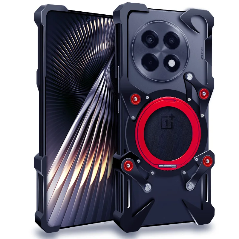 

Роскошный полый металлический корпус для Oneplus 13, чехол Oneplus ACE 5 3 Pro, алюминиевый бампер, встроенный 360° ° Кронштейн с защитой