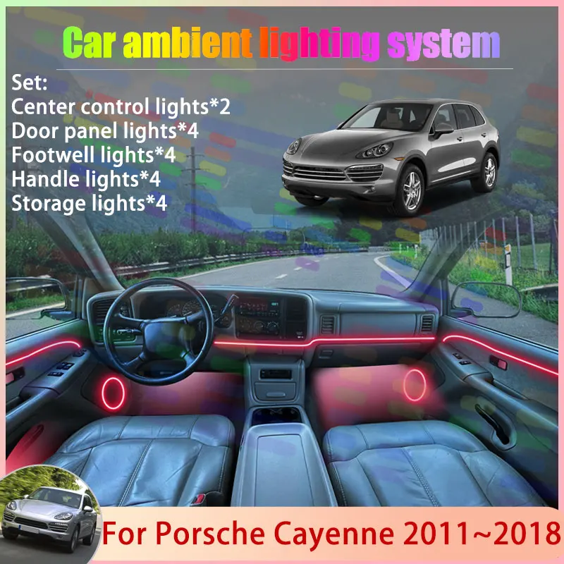 

For Porsche Cayenne E2 92A 2011~2018 2012 2013 2/18 in 1 Car Atmosphere Light Lamp RGB Shade Ensemble Streamer Atmosphere Set