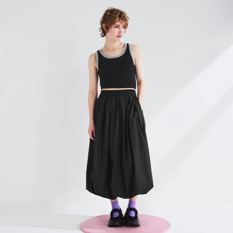 

BANA High Waist A-Line Balloon Midi Skirt Women Summer Thin Umbrella Skirt Floral Print Casual OL Sle ket Design