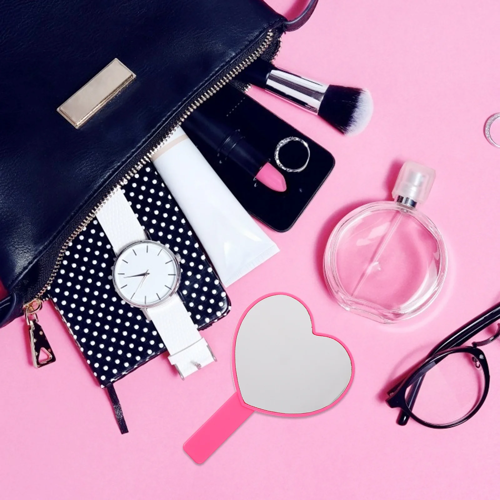 2 Stück tragbarer herzförmiger Handspiegel, langlebig, praktisch für Reisen, Heimgebrauch, Geschenk für Mädchen, Frauen, Studenten, Lehrer