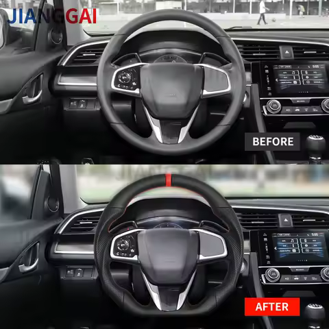 Full Leather Steering Wheel For Honda Civic Type-R 10th Gen FK8 2016-2023 Flat Bottom D-type Steering Wheel Car Accessories