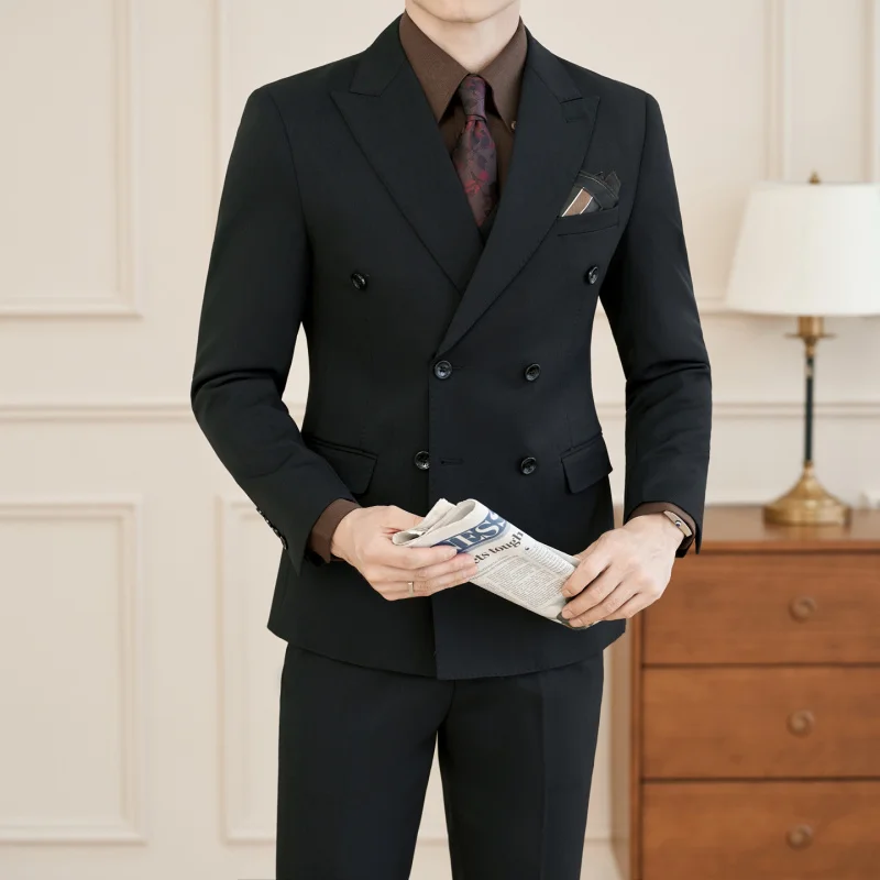 

Early Spring New Men's Busin Casual Double Breasted Wedding omsmen Suit Set High End Feelings Formal Wear for Men