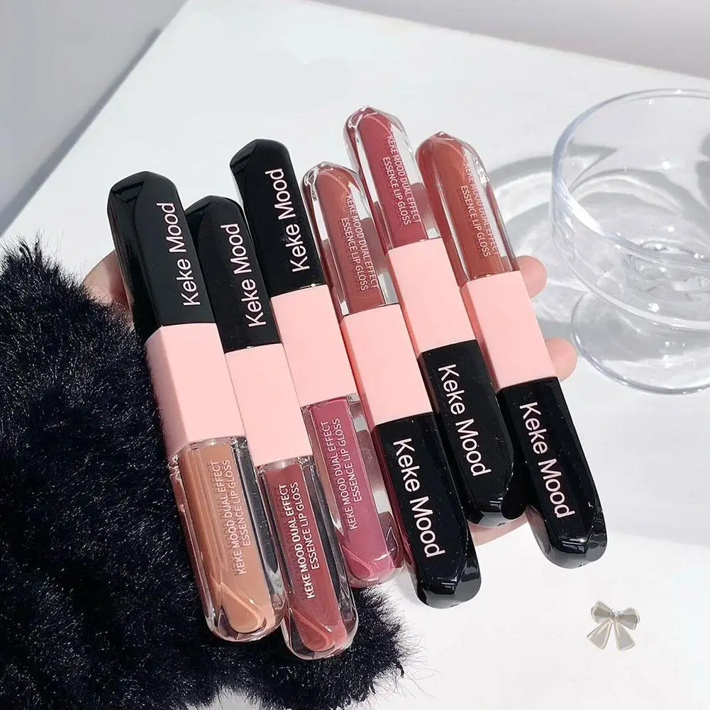 Rossetto a doppia estremità Tazza antiaderente a lunga durata Rossetto per labbra che forma il film Smalto Specchio Bellezza Lucido liquido Labbra Y8Q3