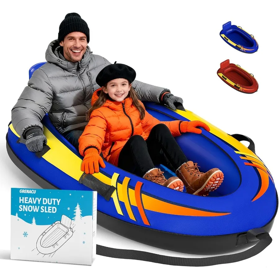 

2 Person Inflatable Snow Sled with Premium Canvas Cover Snow Tubes for Sledding Heavy Duty with Backrest and Handles for and Ad