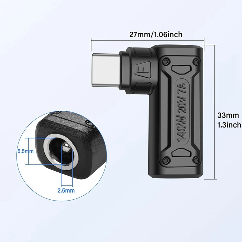 A31T DC to Type C Power Charging Adapter PD 140W USB C Male Connector for Laptop Phone Tablet DC5525 Input