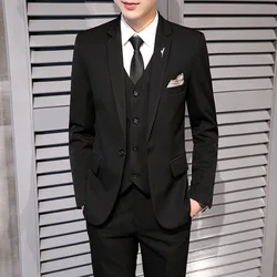 (036) New Korean style slim men's suit set dress solid color suit three-piece suit