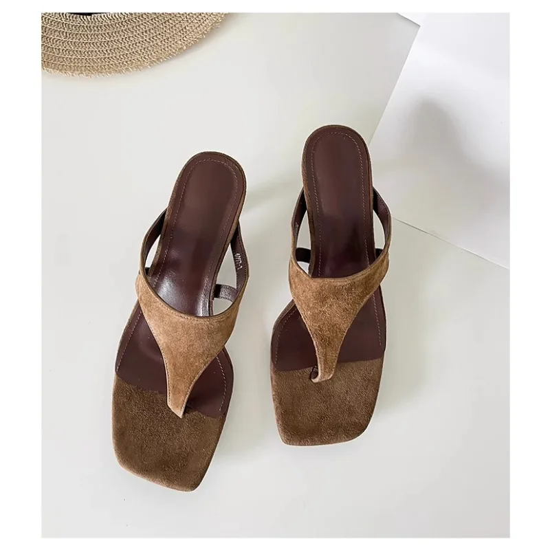 Sandalias retro minimalistas tacón aguja para mujer exterior pantuflas - imagen 4
