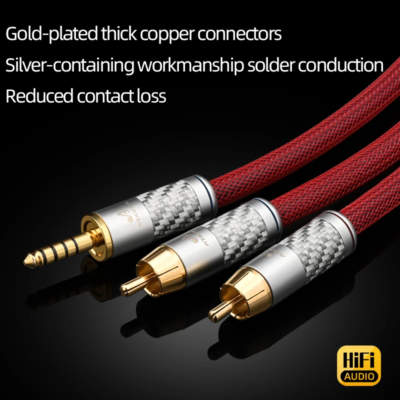 ATAUDIO Pure Silver 4.4mm to 2RCA Audio Cable for HiFi Digital Audio Player 4.4mm Balance to 2RCA Maler Cable