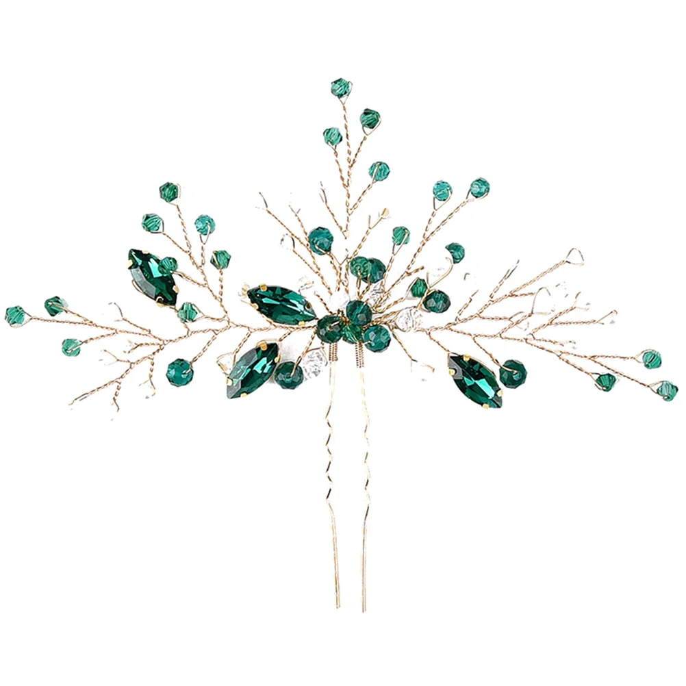 Emerald Hairpin Decorations Bun Fork Bride Stick Tiara Rhinestone Girls Sticks Barrettes Wedding