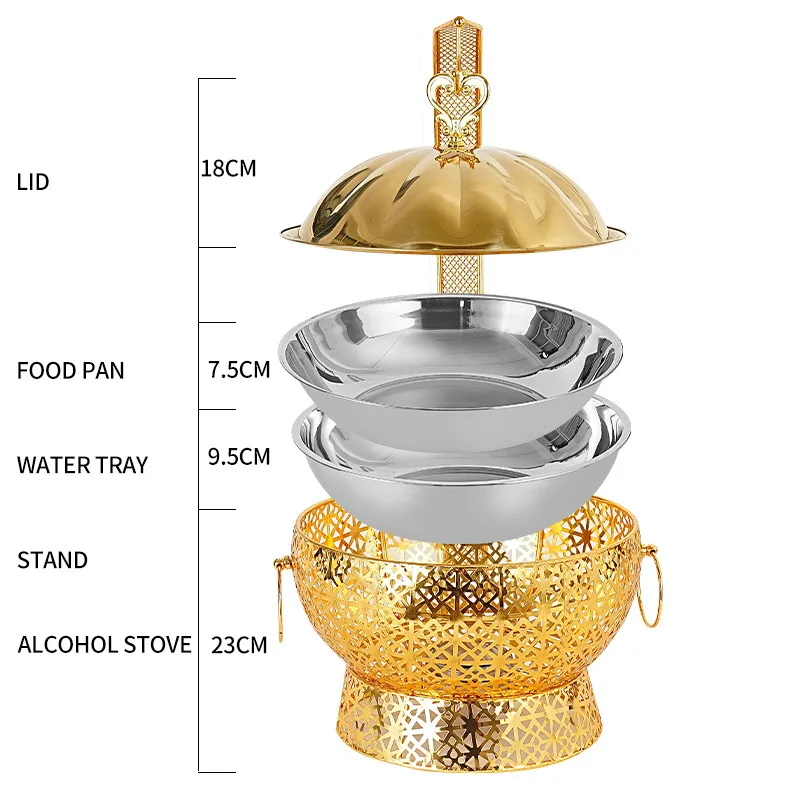 Stainless steel gold dining stove with uncoated cookware, random pattern, with hanging lid, thermal insulation alcohol s