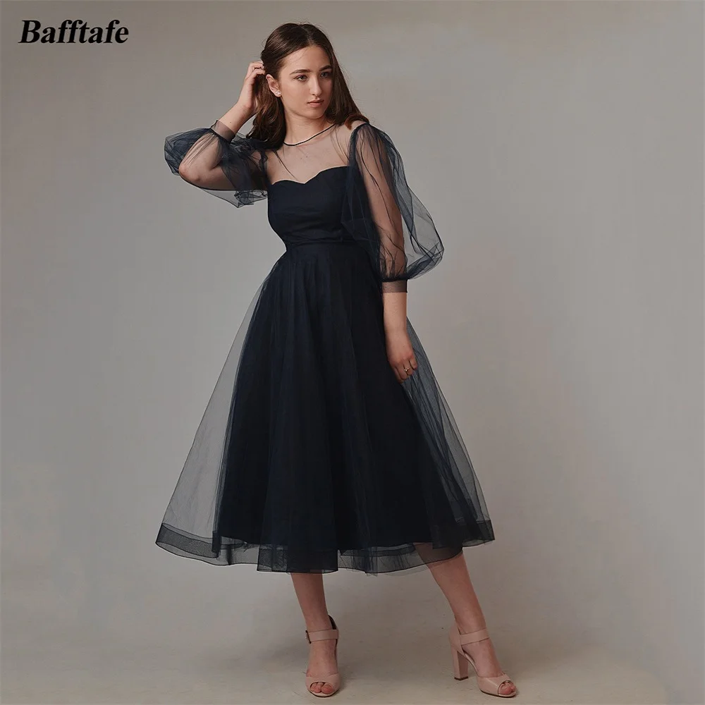 

Bafftafe Simple Tulle Short Prom Dresses Long Sleeve Women Evening Gowns Customized Formal Special Occasion Birthday Party Dress