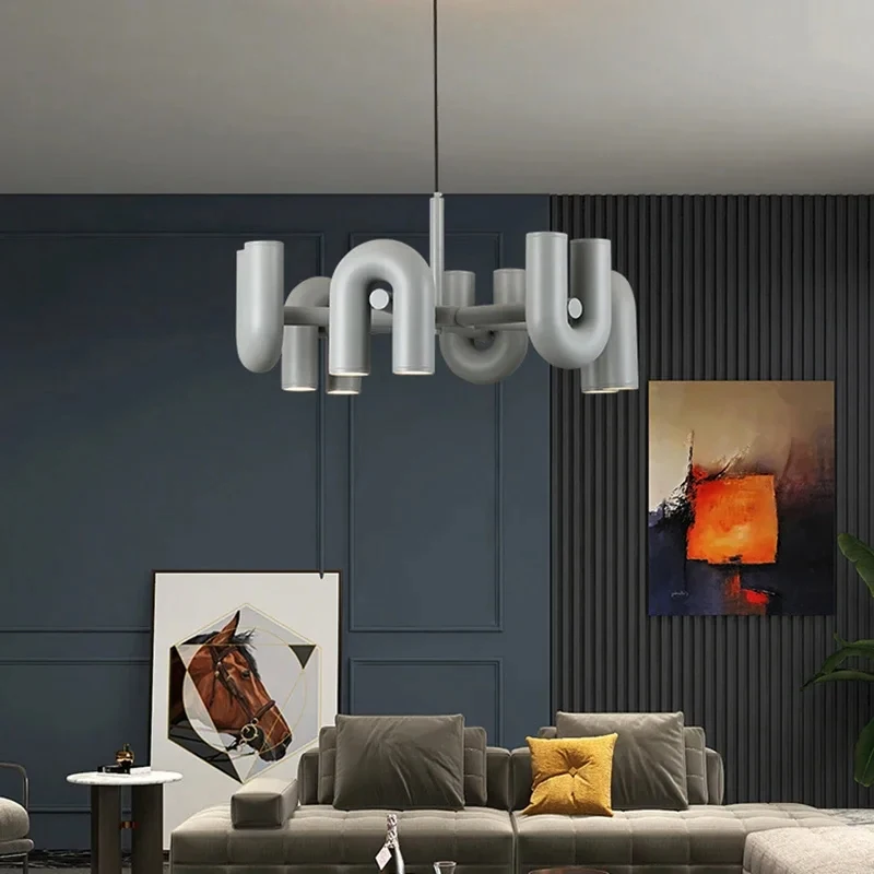 

Ceiling Chandelier Nordic Creativity Macaron Chandelier Office LED Penthouse Home Decor U-Shaped Chandelier Interior Lighting