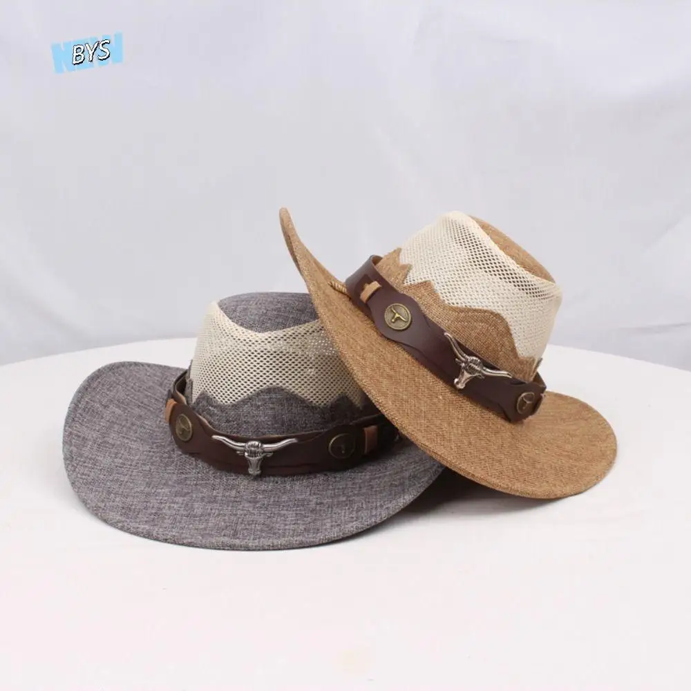 

Wide Brim Western Cowboy Hats Mesh Visor Cap Sunscreen Bucket Hat Ethnic Style Tibetan Hat Sun Protection Fisherman Cap Beach