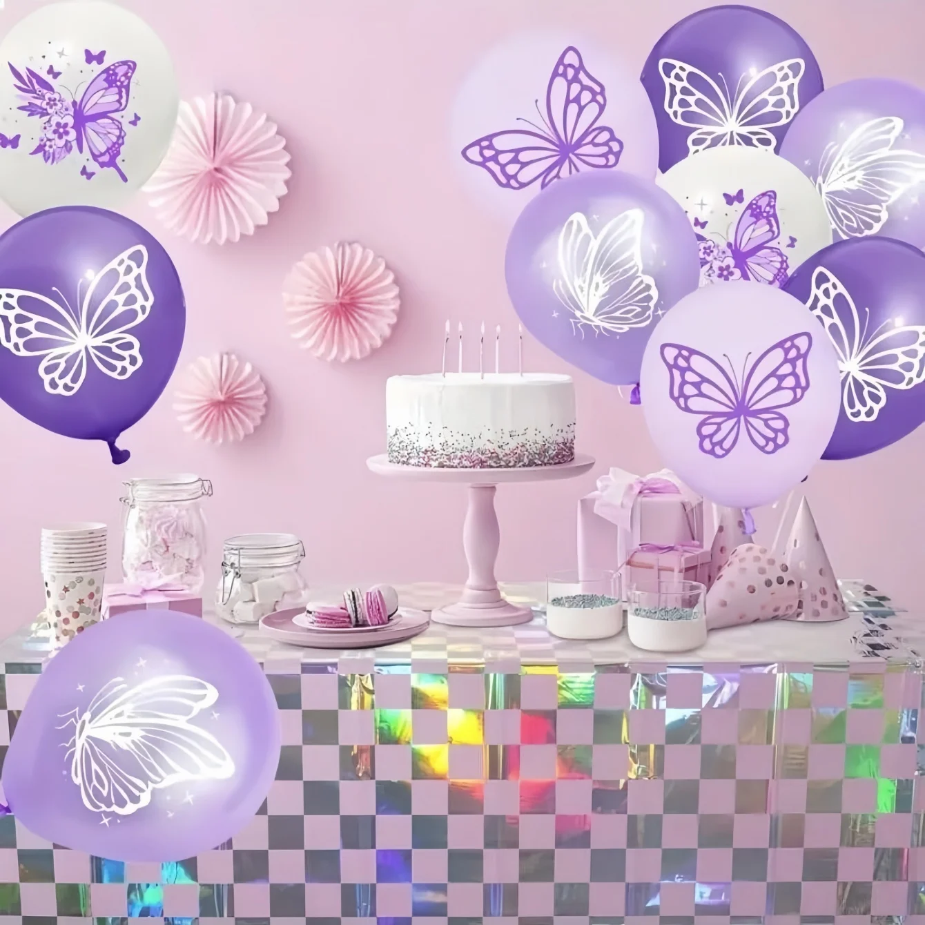 83PCS Purple Butterfly Balloon Garland Arch Set with Gold White Metallic Balloons for Wedding Birthday Party Decor
