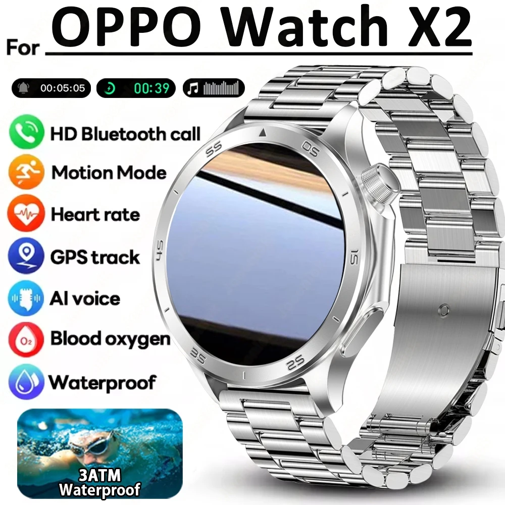 

OPPO X2 New Bluetooth Call Smart Watch GPS Outdoor Sports Compass Men's Health Monitoring Full Screen Touch Smartwatches 2025New